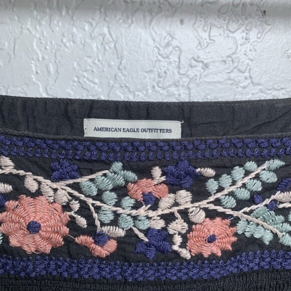 American Eagle Women’s Smocked Square Neck Babydoll Top Light Blue  Size Lg - Picture 4 of 9